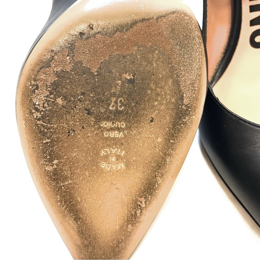 MOSCHINO Black Leather Logo Charm Ankle Strap Heels Size 37 - Picture 5 of 7